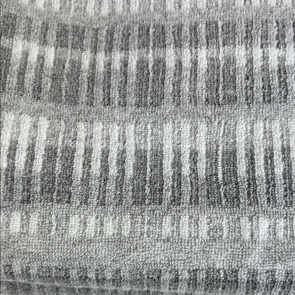 2 PC Eco Melange Bath Towels Gray & White Striped Soft Cotton Blend NEW